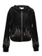 Zip Velour Hoodie with Rhinestone Flames