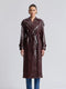 Croc-Embossed Faux Leather Belted Maxi Trench Coat