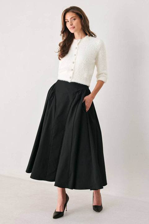 A Solid Woven Midi Skirt - Black