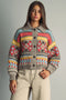 Folk Pattern Button Cardigan with Big Collar