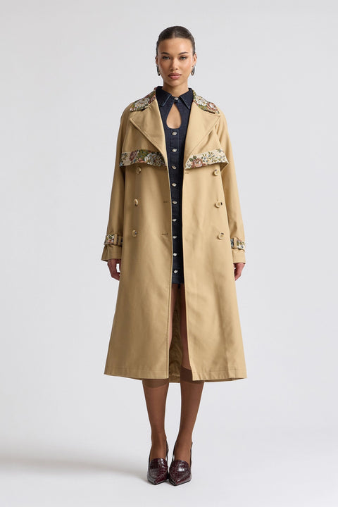 Floral Jacquard Combo Cotton Trench Coat