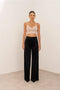 Wide Velvet Flowing Trousers with Double-Button Fastening