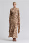 Statement Sleeve Zebra Print Satin Maxi Dress