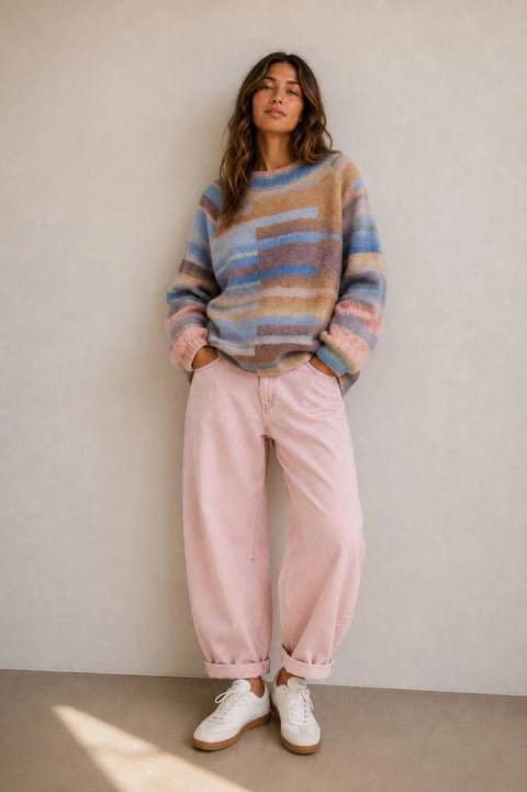 Multi Color Striped Raglan Knit Sweater