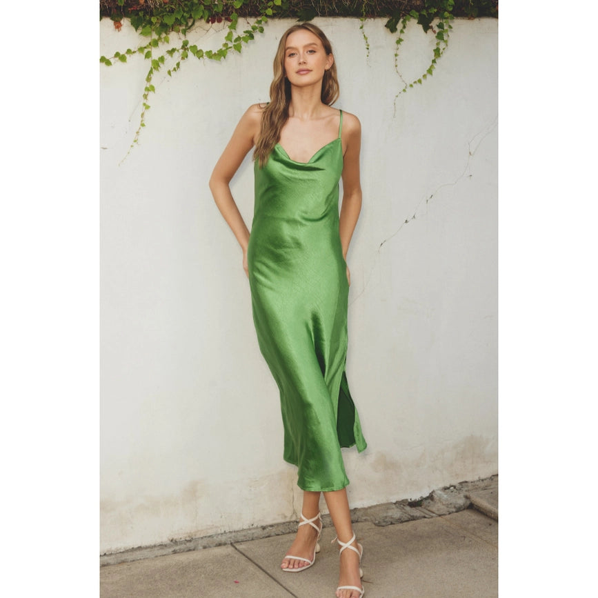 Reflection Cowl Neck Slip Dress Ibiza Green – Urbanheer