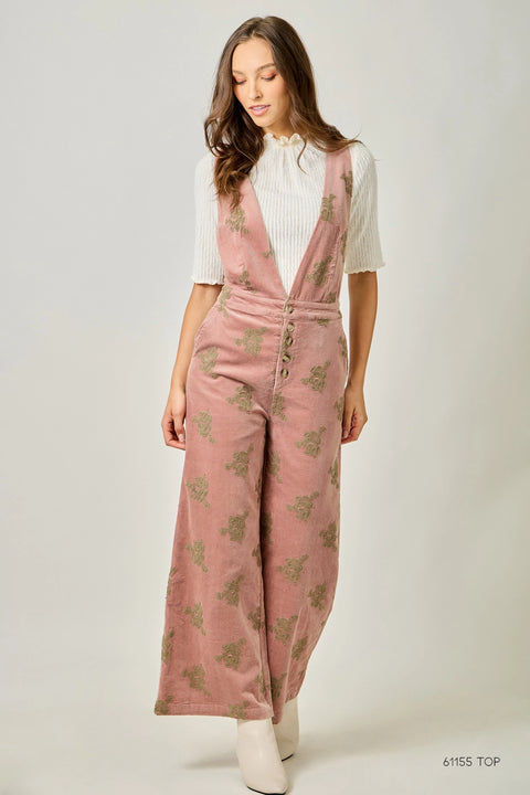 Embroidered Corduroy Jumpsuit - Washed Rose