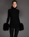 Black Knit Sweater with Mongolian Sheared Wool Cuffs