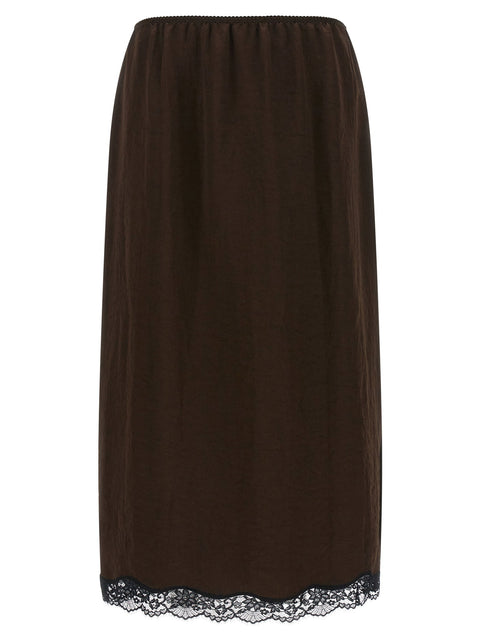 Twin Set Satin Froissé And Lace Skirt