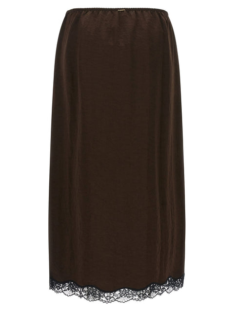 Twin Set Satin Froissé And Lace Skirt