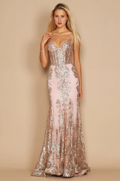 Rose Gold Dylan & Davids Fitted Long Formal Prom Dress Urbanheer Rose Gold Dylan & Davids Fitted Long Formal Prom Dress Urbanheer