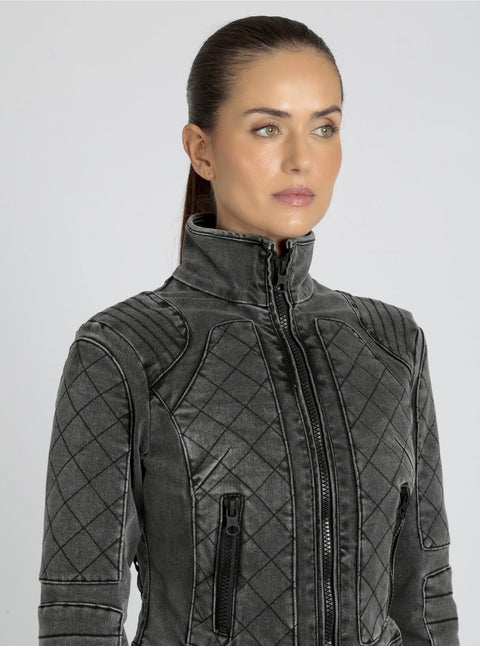 Denim Moto Jacket - Charcoal