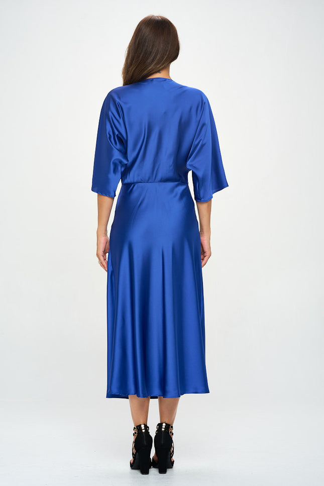Satin Stretch Solid Dress With Front Twist-Renee C.-Urbanheer