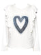 Long Sleeve Ruffle Top w/ Heart Print and Rhinestone Detail