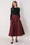 A Solid Woven Midi Skirt - Burgundy