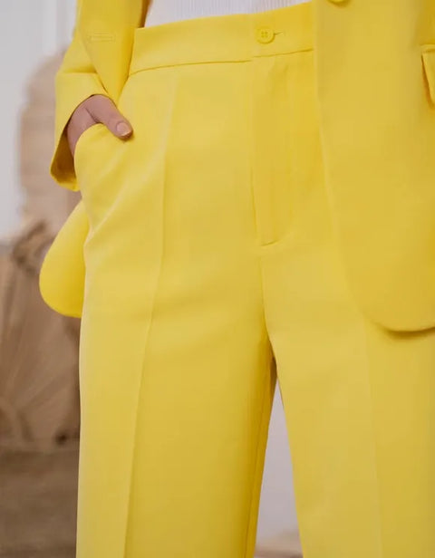 Timeless Straight Cut Plain Pants Yellow-Pants-Attentif Paris-S-Urbanheer
