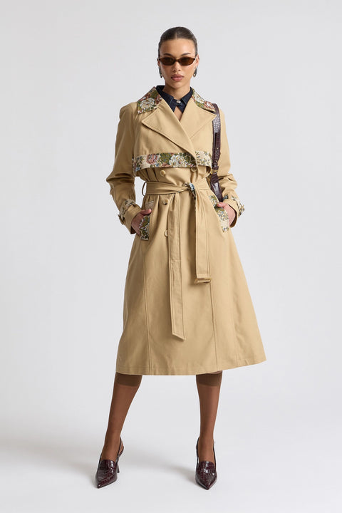 Floral Jacquard Combo Cotton Trench Coat