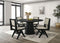 5-Piece Contemporary Round Dining Set with Black Pedestal Table & Light Gray Upholstered Chairs