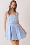 Pleated Bodice Square Neck Matching Belt Dress