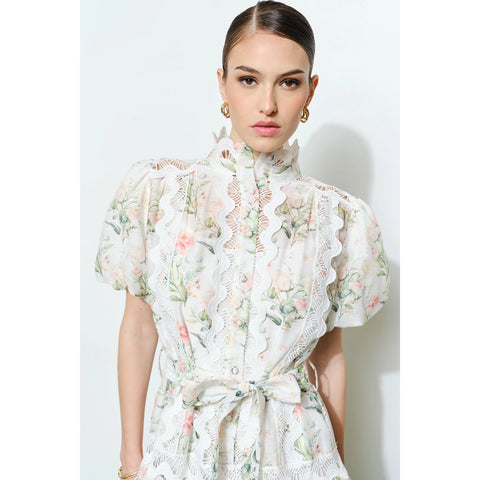 Romantic Floral Lace Mock Neck Mini Dress