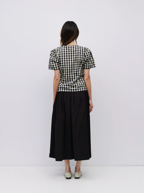 The Bridget Top Gingham Tie Front Blouse - Black