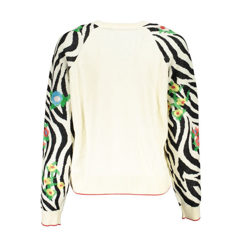 Desigual Elegant White Crew Neck Sweater with Contrast Details-Desigual-XL-Urbanheer
