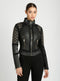 Pyramid Stud Mesh Genuine Leather Moto Jacket - Black