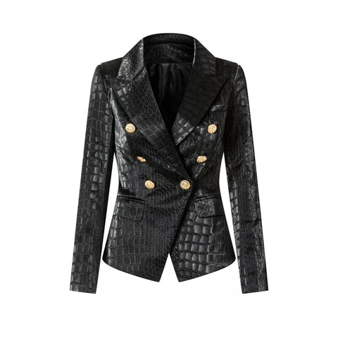 Whitney Black Pu Faux Croc Leather Luxury Fitted Double Brea-ALLARA-S-Urbanheer