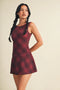 Plaid Print A-Line Mini Dress with Drop Waist