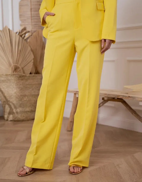 Timeless Straight Cut Plain Pants Yellow-Pants-Attentif Paris-S-Urbanheer
