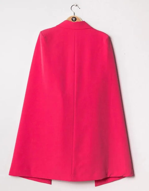 Mid-Length Cape Jacket with Belt Fuchsia-Jacket-Attentif Paris-S-Urbanheer