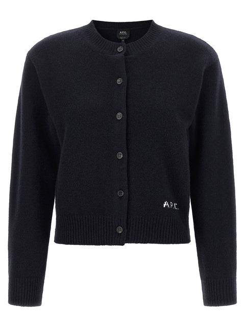 A.p.c. Lila Wool Cardigan With Logo Intarsia