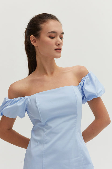 Abigail Cotton Blend Off Shoulder Mini Dress