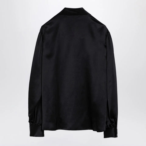 Alessandra Rich Black silk shirt with bow