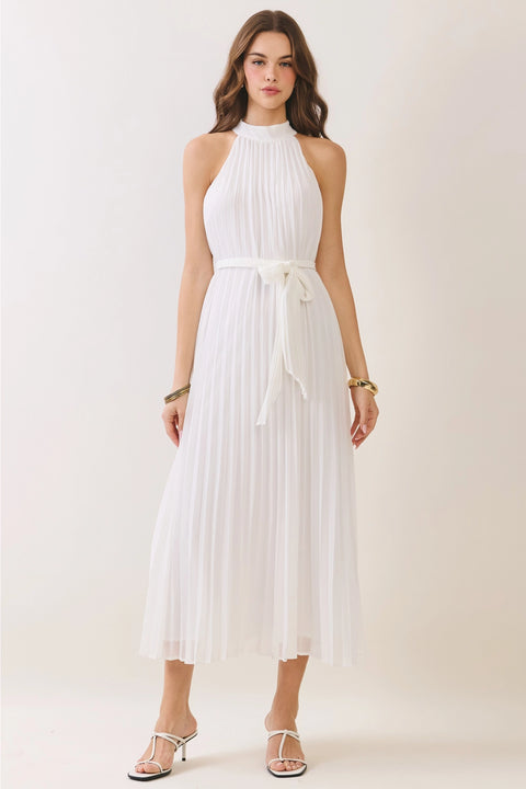 All Over Pleated Halter Neck Midi Dress