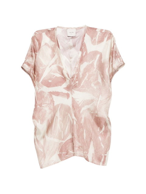 Alysi V-neck short sleeves Printed silk blouse