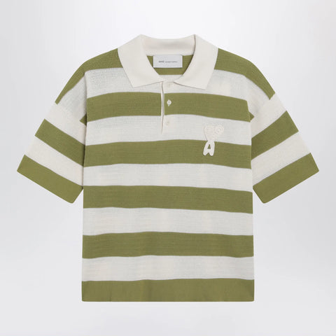Ami Paris Ami de Coeur striped cotton knit polo shirt