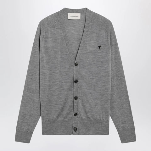 Ami Paris Grey Ami De Coeur cardigan in wool