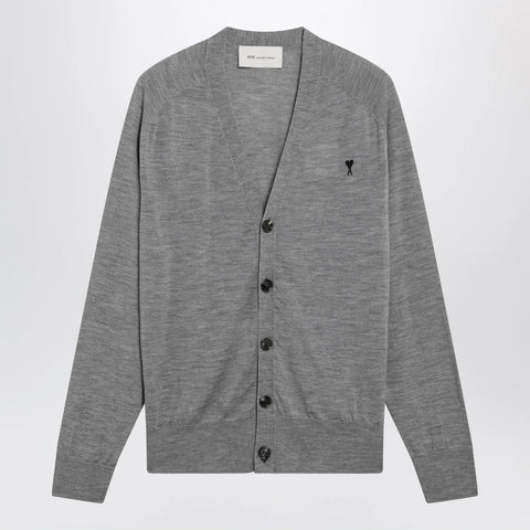 Ami Paris Grey Ami De Coeur cardigan in wool