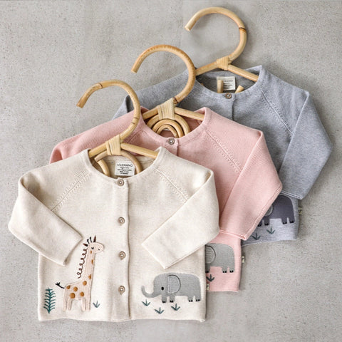 Animal Safari Embroidered Baby Cardigan Sweater (Organic)-Cardigan-Viverano Organics-0-3M-Natural-Urbanheer
