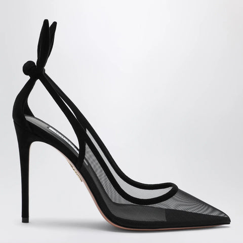 Aquazzura Black Bow Tie pumps in mesh and suede