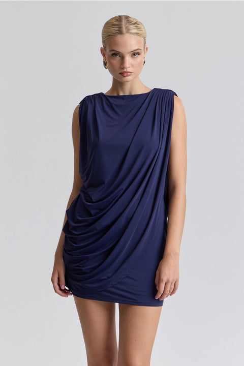 Asymmetric Drape Jersey Mini Dress
