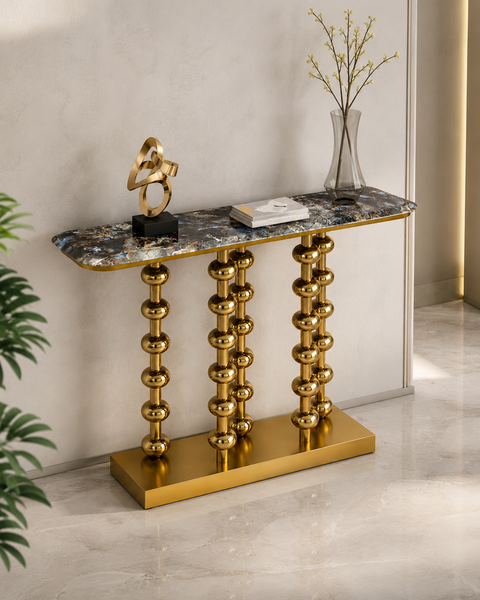 Auric Orb Marble & Steel Console Table