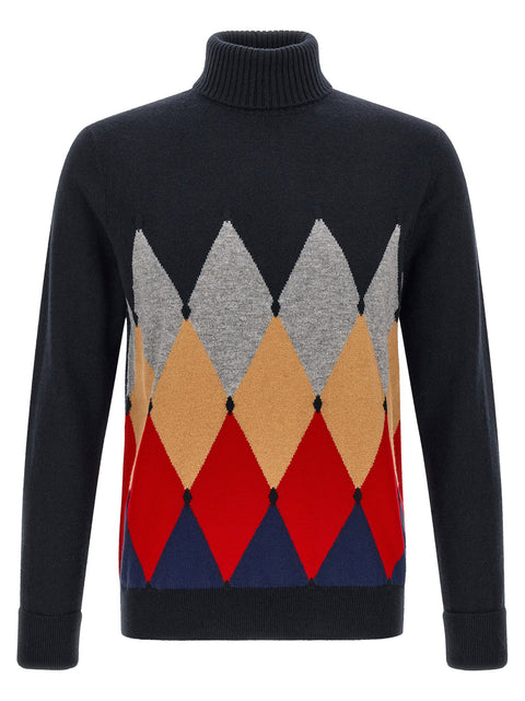 Ballantyne Classic Diamond Intarsia Turtleneck Sweater