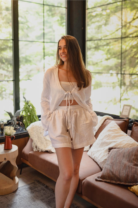 Top & Shorts Crinkle Cotton Lounge Wear Set