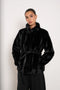 Belted Faux-Fur Jacket with A Stand-Up Collar