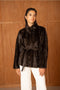 Belted Faux-Fur Jacket with A Stand-Up Collar