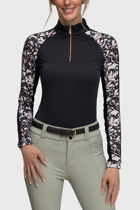 Black & Cream Floral Raglan Long Sleeve Sun Shirt-Shirt-Kastel Denmark-XS-Urbanheer