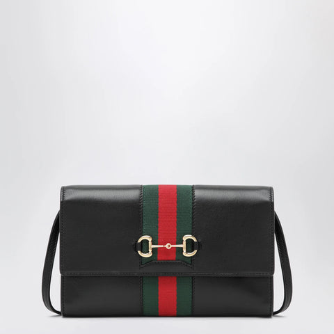 Black Gucci Horsebit Web wallet with strap