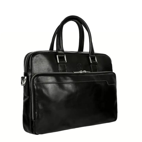 Black Leather Briefcase Laptop Bag - Orlando-Tote Bag-Time Resistance-Black-Urbanheer