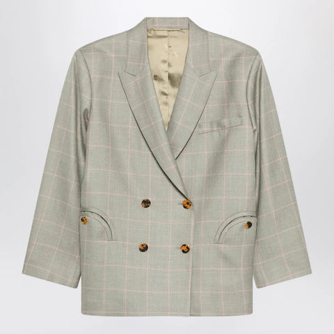 Blazé Milano Double-breasted beige blazer with pink check pattern